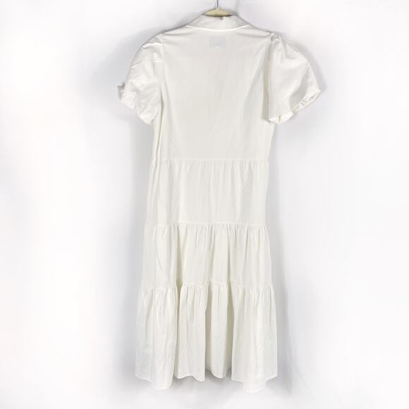 Brochu Walker Havana Midi Dress White Tiered Button Front Puff Sleeve Sz M - Picture 11 of 11